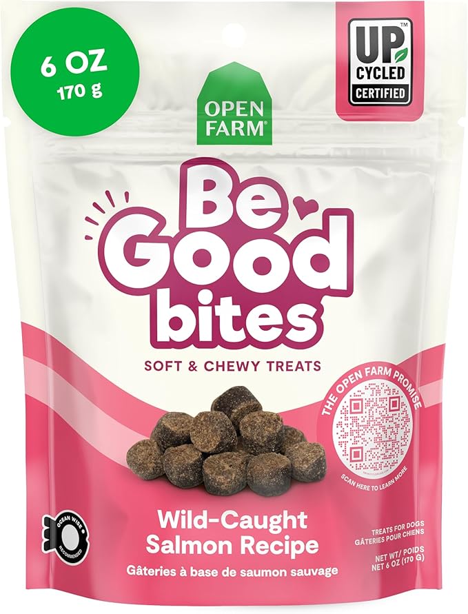 Open Farm, Be Good Bites, Soft Dog Training Treats, Small & Chewy, Made with Ethically & Sustainably Sourced Ingredients, Non-GMO Fruits & Grains, Wild-Caigh Salmon Recipe, 6oz Pouch
