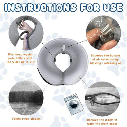 Dog Cone Collar (XL Size), Soft Blow-up Protective Recovery Collar, Pet Donut Cone, Comfy Elizabethan E-Collar After Surgery for Large Dog to Prevent Scratching, Grey
