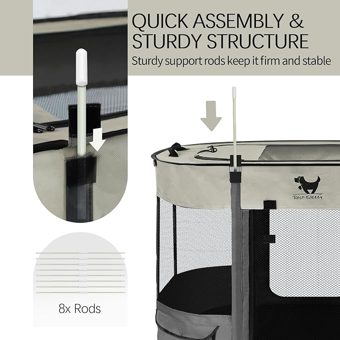 Rest-Eazzzy Dog Playpen, Foldable Kitten Playpen for Medium Dogs, Portable Pet Puppy Playpen with Removable Shade Cover, Indoor Outdoor Travel Camping Use for Small Pets with Carrying Case (M, Grey)