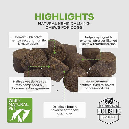 Only Natural Pet - Natural Hemp Soft Chew Bites for Dog Stress & Anxiety Relief - L-Theanine, Chamomile & Lemon Balm - Calming Chews for Dogs - 60 Count