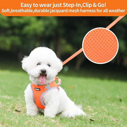 AIITLE Escape-Proof Dog Harness - Extra Soft Jacquard Fabric with Moisture-Wicking Lining, Adjustable Fit for Boston Terrier, Pekingese - Running, Playdates, Outdoor Adventures (Orange, L)