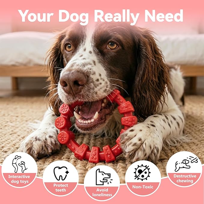 BoYoYo Dog Toys for Aggressive Chewers, 2 Pack Indestructible Dog Toys for Large Breed, Durable Chew Toy for Dogs to Keep Them Busy, Ring Toy for Trainging & Cleaning Teeth, Bacon Flavored