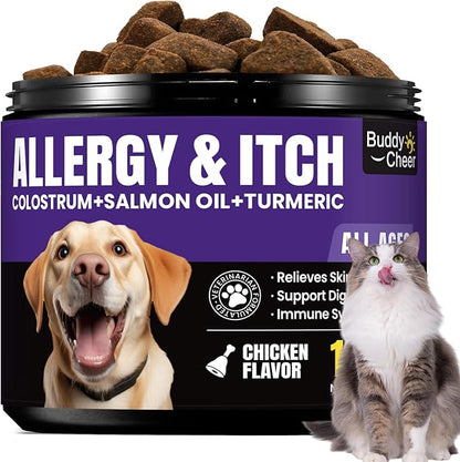 Allergy Relief Chews for Dogs – Anti-Itch, Hot Spot, Dry & Itchy Skin Support with Omega 3, Colostrum & Probiotics – 180 Soft Chews