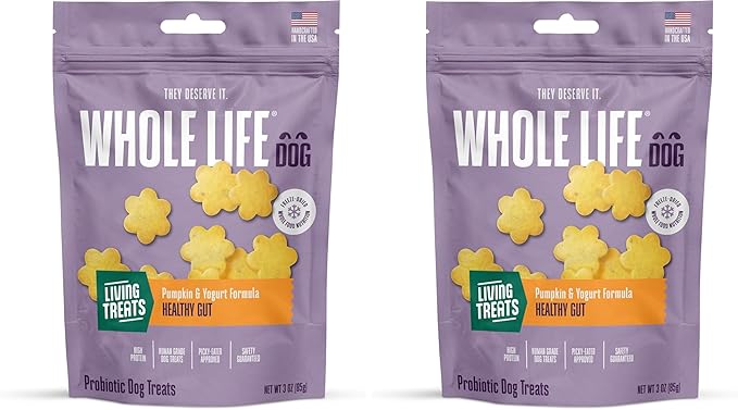 Whole Life Pet Human Grade Probiotic Dog Treats - Pumpkin & Yogurt – Easy Digestion, Firmer Stool, Sensitive Stomachs - Made in The USA (Pack of 2)