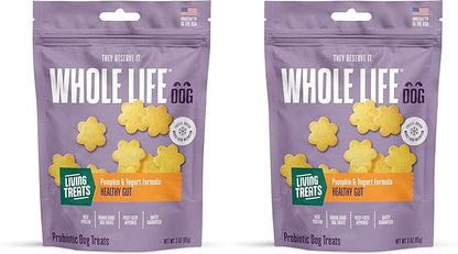 Whole Life Pet Human Grade Probiotic Dog Treats - Pumpkin & Yogurt – Easy Digestion, Firmer Stool, Sensitive Stomachs - Made in The USA (Pack of 2)