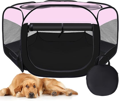 Dog Cat Playpen,Portable Pet Puppy Playpen,Rabbit Puppy Dog Play Pen for Indoors,Dogs Tent for Indoor Cats,Kitten Playpen,Collapsible Small Cats Crate Cage for Small Dogs with Carrying Case(Pink, L)