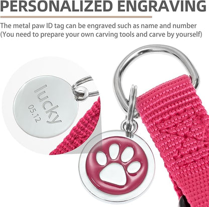 PUPTECK No Pull Dog Harness Soft Adjustable Basic Nylon Step in Puppy Vest Outdoor Walking with ID Tag and A-ir Tag Case, Hot Pink, L