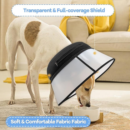2-in-1 Upgraded Inflatable Dog Cone Collar with Detachable Anti-Licking Shield, Soft Adjustable Elizabethan Collar for Dogs After Surgery (M+, Black)