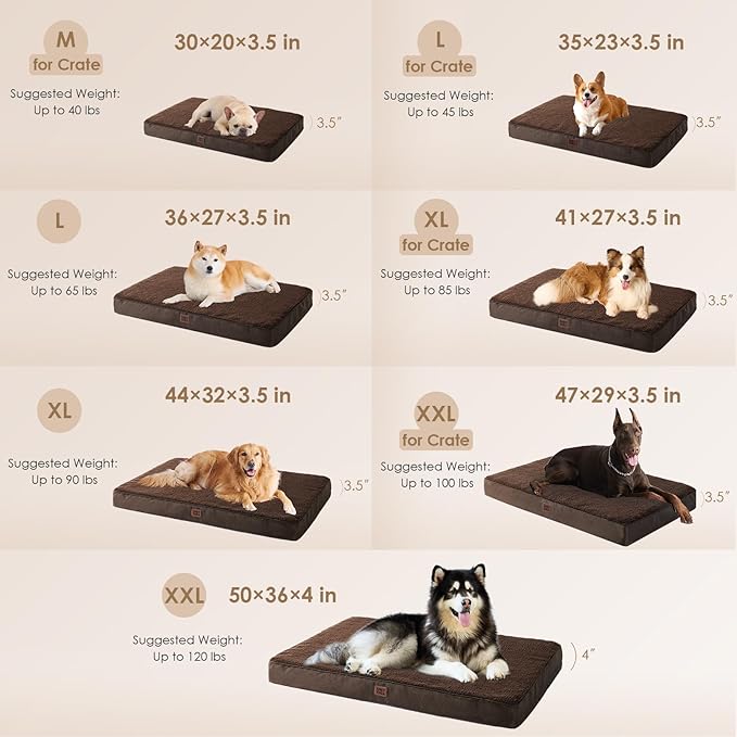 EHEYCIGA Orthopedic Foam Dog Bed for Large Dogs, 35"L x 23"W x 3.5"Th, Brown