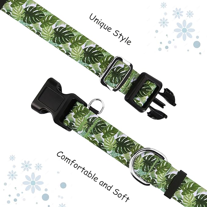 Martingale Collar for Dogs with Buckle Adjustable Nylon Tropical Slip No Pull Training Dog Collars (Palm Leaf, Large)