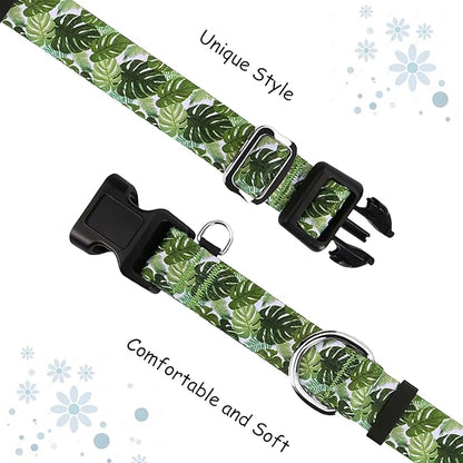 Limited Slip Collar for Dogs with Buckle Adjustable Nylon Tropical No Pull Martingale Training Dog Collars (Palm Leaf, Medium)