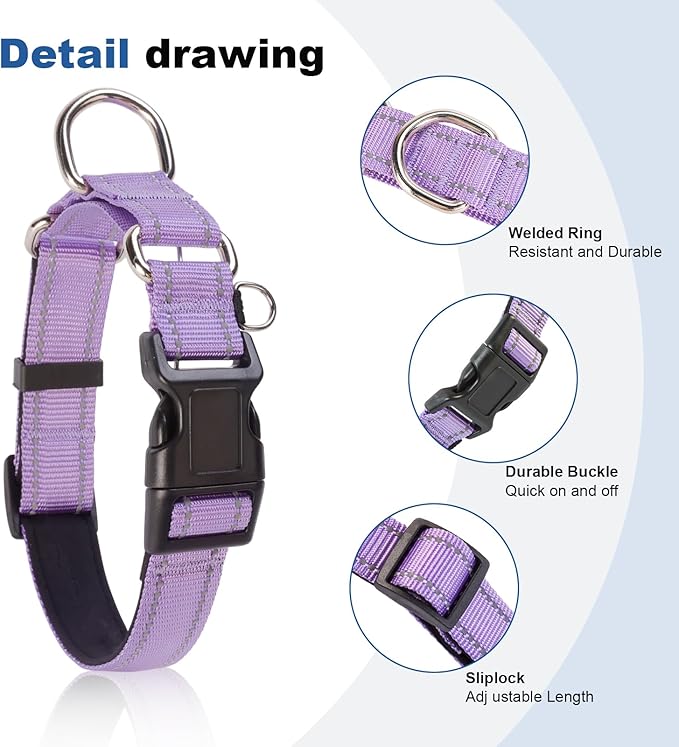 Reflective Martingale Dog Collars. Dog Collar with Quick Release Buckle. Adjustable Soft Padded Breathable Nylon Pet Collar Suitable for Puppies for Small Medium Large Dogs.