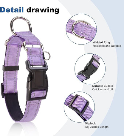 Reflective Martingale Dog Collars. Dog Collar with Quick Release Buckle. Adjustable Soft Padded Breathable Nylon Pet Collar Suitable for Puppies for Small Medium Large Dogs.