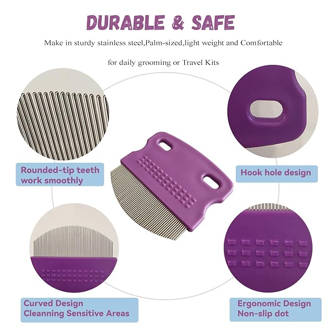 2 Pack Professional Pets Eye Combs,Pets Grooming Comb Kit,Stainless Steel Tear Stain Remover for Cats & Dogs,Flea Lice Comb,Gentle Curved Comb Teeth,Precisely Removes Stains (2pcs eye combs)