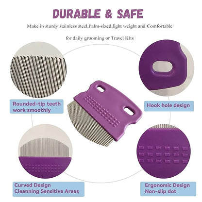 2 Pack Professional Pets Eye Combs,Pets Grooming Comb Kit,Stainless Steel Tear Stain Remover for Cats & Dogs,Flea Lice Comb,Gentle Curved Comb Teeth,Precisely Removes Stains (2pcs eye combs)