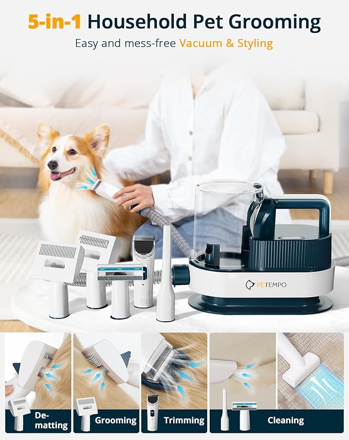9 in 1 Dog Grooming Kit & Hair Vacuum -Pet Hair Removal, 2.5L Dust Cup Dog Brush for Shedding