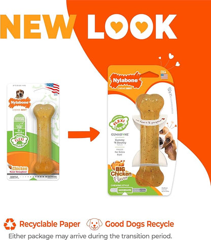 Nylabone Original Bone Flexi Chew Toy for Dogs, Flexible Dog Toys for Moderate Chewers, Chicken Flavor, Medium - Up to 35 lbs, 1 Count
