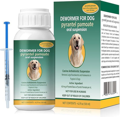 Dog Dewormer Liquid for Dogs for All wormers – Pyrantel Pamoate Dewormer for Roundworms & Hookworms, 120 mL (4.2 fl oz)