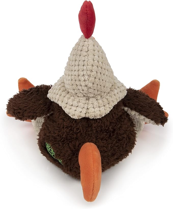 goDog, Checkers Fat Rooster, Squeaker Dog Toy, Chew Resistant, Durable Plush, Soft, Tough, Reinforced Seams, Brown, Large