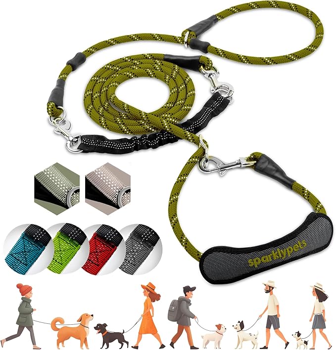 SparklyPets - Bungee Rope Handsfree Leash for 1 Dog - Demovable Slip Lead - Waist or Hip Belt Leash for Dog Walking, Running, Carnicross - Medium & Large Breeds