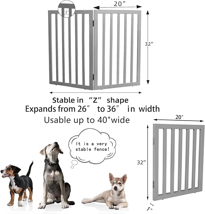 ZJSF Freestanding Indoor Dog Gate for House Foldable Wood Grey Puppy Gate for Doorways Pet Gate for Stairs Extra Wide Pet Fence 32" Height 2 Panels