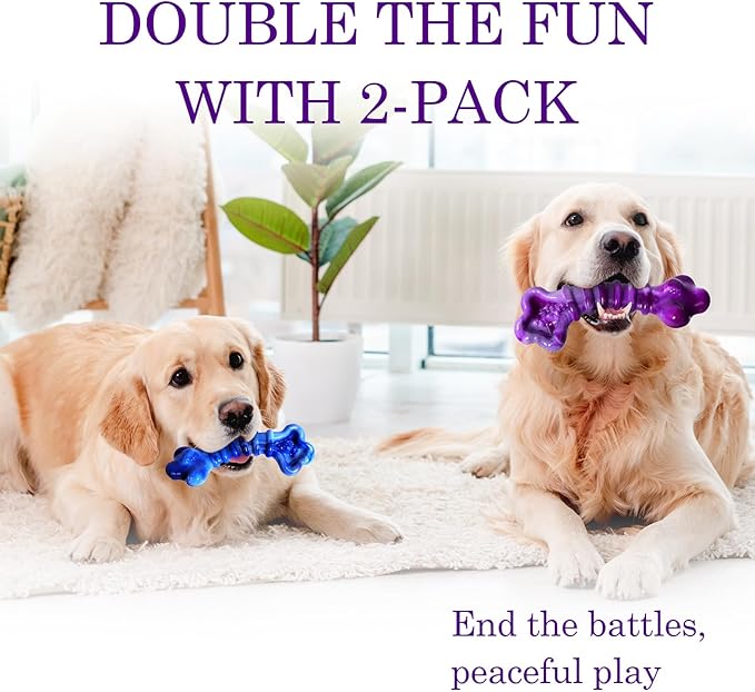 Kseroo 2-Pack Dog Chew Toys for Aggressive Chewers: Indestructible Dog Toys for Large Breed, Tough Dog Chew Bones to Keep Them Busy, A for Large Dogs