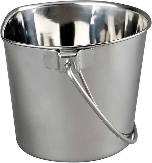 1 Quart Heavy Duty Stainless Steel Flat Side Bucket | Durable Food & Water Pail for Dogs, Cats, Kennels, Cages and Critter Crates | Multi-Purpose Bucket