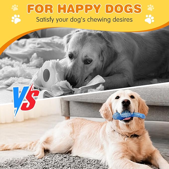 BoYoYo Tough Dog Toys for Aggressive Chewers 2 Pack, Indestructible Dog Toys to Keep Them Busy, Beef Flavor, Nylon Dog Chew Toys for Small, Medium and Large Dogs, Blue & Green