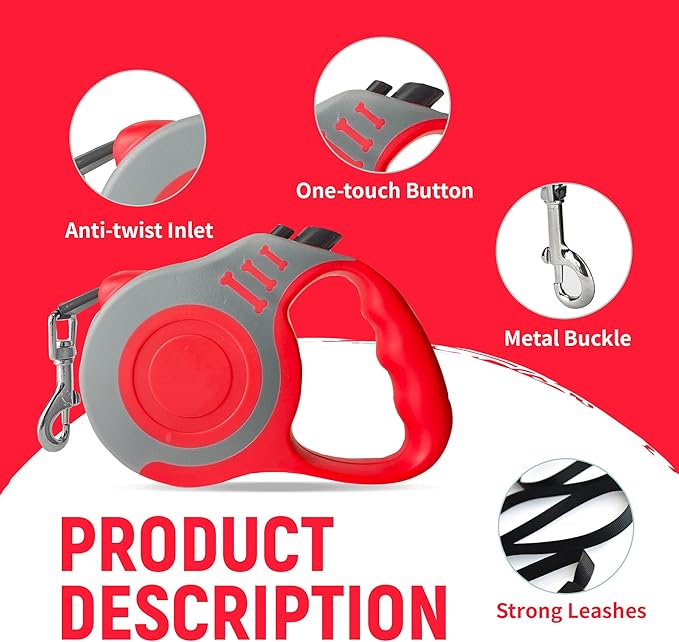 Retractable Dog Leash Automatic Telescopic Tractor Dog Tape, Pet Tape 10/16 FT Durable and Convenient, with Folding Bowl, Dispenser, Rubbish Bags, Suitable for Small and Medium Dogs
