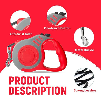 Retractable Dog Leash Automatic Telescopic Tractor Dog Tape, Pet Tape 10/16 FT Durable and Convenient, with Folding Bowl, Dispenser, Rubbish Bags, Suitable for Small and Medium Dogs