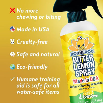 Bodhi Dog Bitter Lemon Spray - Anti-Chew Spray for Dogs, Cats, Puppies, & Kittens - Training Aid for Chewing - Safe & Non Toxic - Ideal for Pet Behavioral Training - Made in USA (17 Fl Oz)