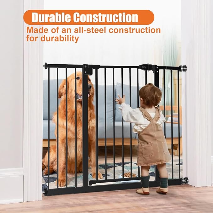 keny 29"-42.5" Baby Gate for Stairs, Auto Close Safety Dog Gate, Pressure Mounted Easy Walk Through Pet Gate for Doorways, Durable Stair Gate, 30" Tall, Black