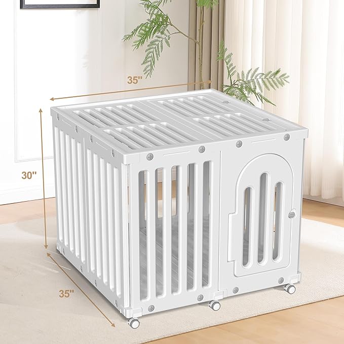 Dog Playpen with Door & Cover Top, Fence Panel Puppy Playpen, Room Dog Crate, Pet Playpen for Small & Medium Dogs, Puppy Play Pen for Indoors & Outdoor (35" L x 35" W x 30" H)