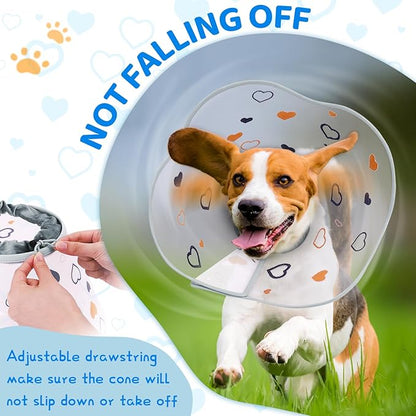 Dog Cone After Surgery - Soft, Comfortable, Adjustable Recovery Collar for Large, Medium, Small Dogs - Stop Licking with Soft Protect Edge (Love, M)