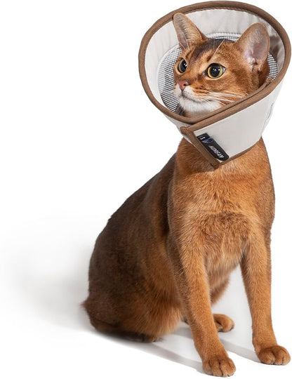 Breathable Soft Dog Recovery Cone Collar After Surgery, Adjustable Lightweight Elizabethan Collar with Air Mesh for Cats, Protective Collar to Stop Licking for Puppy, Khaki, L