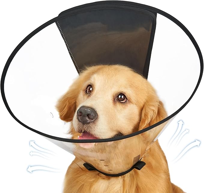 Dog Cone Collar, Transparent Recovery Cone for Large Medium Small Dogs, Soft Elizabethan Collar After Surgery to Prevent Licking Wound, Enhanced Visibility Patented