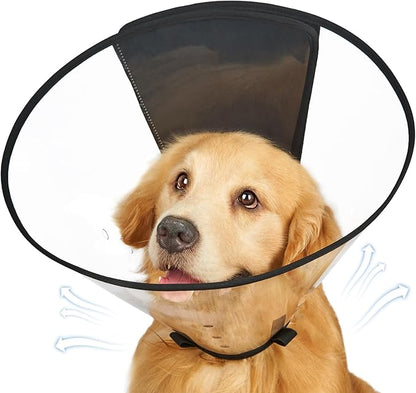 Dog Cone Collar, Transparent Recovery Cone for Large Medium Small Dogs, Soft Elizabethan Collar After Surgery to Prevent Licking Wound, Enhanced Visibility Patented
