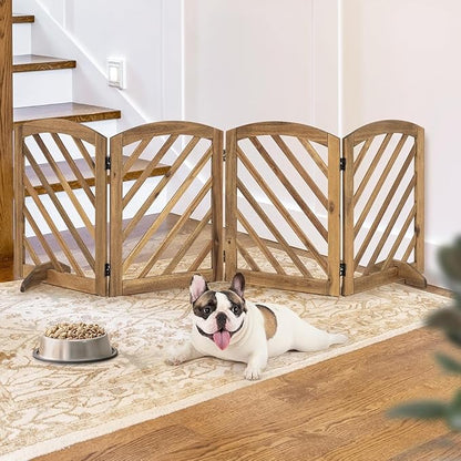 dCee Acacia Wood Dog Gate Indoor, Freestanding Foldable Pet Gate, Adjustable Width, 24 Inch Height, Sturdy & Portable Design for Indoor Doorways & Hallways, Easy Assembly, Ebony Finish