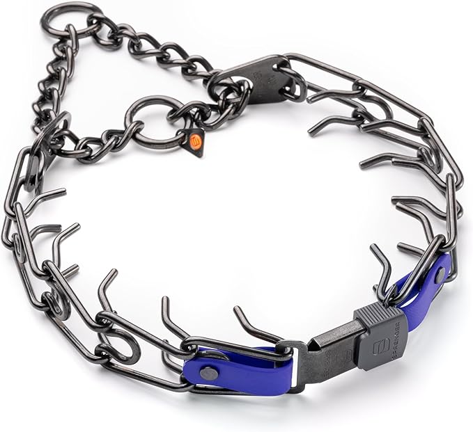 Herm Sprenger Black Stainless Steel Dog Collar with Quick Release ClicLock Buckle O-Ring Biothane Insert Training Collar Made in Germany (Blueberry Royal, 25in x 4.0mm(Neck Size up to21-22in))