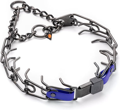 Herm Sprenger Black Stainless Steel Dog Collar with Quick Release ClicLock Buckle O-Ring Biothane Insert Training Collar Made in Germany (Blueberry Royal, 25in x 4.0mm(Neck Size up to21-22in))