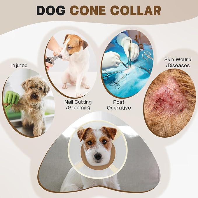 Soft Dog Cone Collar to Stop Licking-Adjustable Comfortable Mesh Recovery Collars After Surgery for Small or Miniature Dog, Alternative to Plastic Elizabethan Collar for Neuter Incision Care (Brown,L)