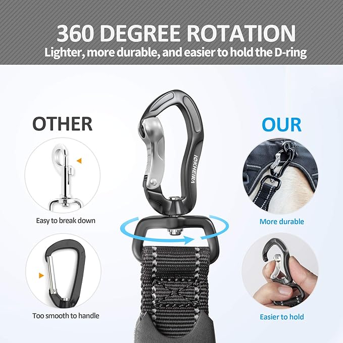 IOKHEIRA Multifunctional Leash with Car Seatbelt for Large, Medium Dogs, Adjustable, 4-6 FT Strong Bungee Leash