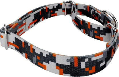 Country Brook Petz - Orange Digital Camo Martingale Dog Collar and Leash Limited Edition - Camouflage Collection Featuring Rugged Designs (1/2 Inch, 2XS)