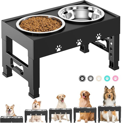 Elevated Dog Bowls with 2 Stainless Steel Bowls, 5-Height Adjustable Stand (3.1", 9" to 12"), for Improved Digestion & Neck Support, Easy Clean, Non-Slip Base Raised Feeder for Medium Large Dogs