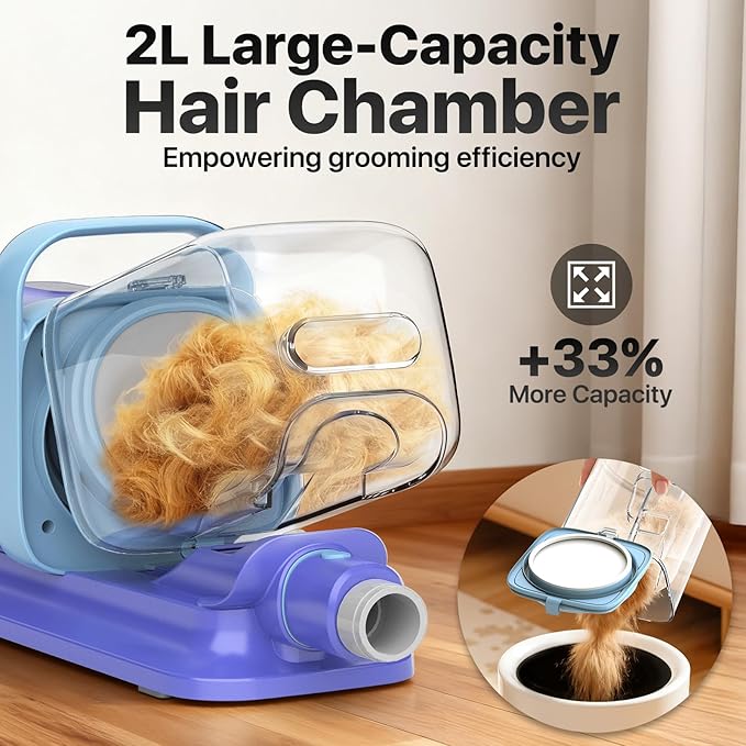 buenkee Dog Grooming Kit with Vacuum, 15000Pa Pet Hair Clipper and Shedding Brush, 50dB Low Noise, 2L Capacity, White
