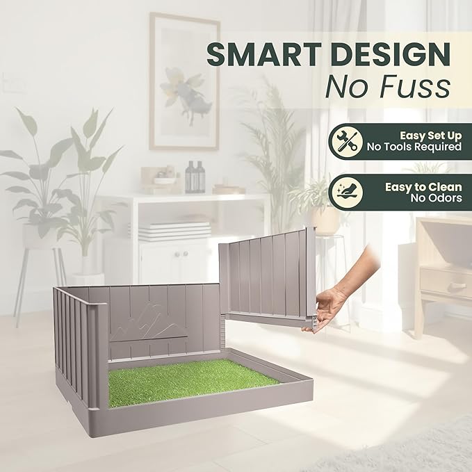 Pup en Suite Potty - Dog Litter Box, Pee Pad Holder with High Walls, Indoor Dog Potty Tray for Potty Training, Easy to Build Pee Pad Holder with Turf Patch, Dog Grass Pad Reusable with Tray
