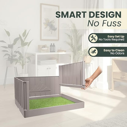 Pup en Suite Potty - Dog Litter Box, Pee Pad Holder with High Walls, Indoor Dog Potty Tray for Potty Training, Easy to Build Pee Pad Holder with Turf Patch, Dog Grass Pad Reusable with Tray