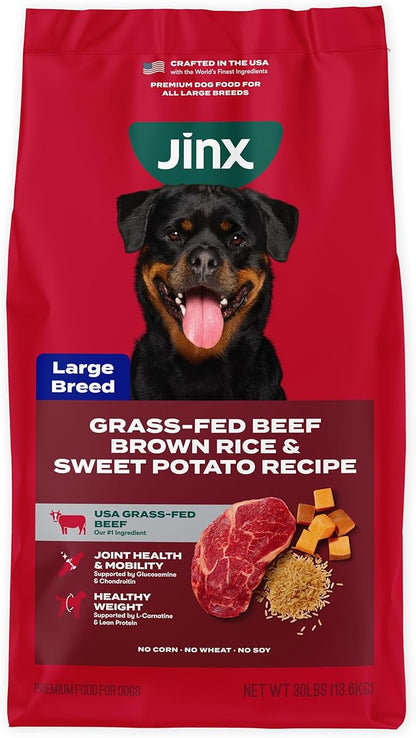 Jinx Premium Dog Food Dry for Large Breed - Adult Dog Food with Real Beef, Brown Rice & Sweet Potato Kibble with Antioxidants for Joint Health, Mobility & Immune Support - No Fillers - 30lb