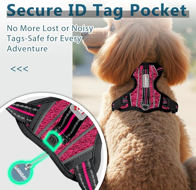 BARKBAY Dog Harness No Pull with ID Tag Pocket - Heavy Duty, Reflective, Easy Control for Large Dogs(Pink/Black,S)