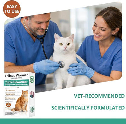 Cat Dewormer for Cats & Kittens –Broad Spectrum Triple Wormer Tablets with Praziquantel & Pyrantel Pamoate for Tapeworms, Roundworms & Hookworms, 48 Tablets